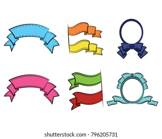 Set of ribbon with colorful pattern isolated over white background