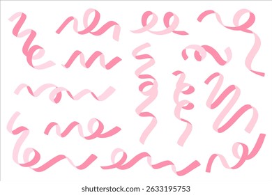 Set of ribbon and confetti element. Decoration for birthday celebration party, festive, anniversary or graduation.