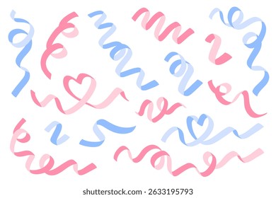 Set of ribbon and confetti element. Decoration for birthday celebration party, festive, anniversary or graduation.