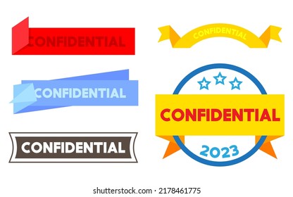 Set of ribbon with Confidential text. Banner template. Label sticker. Sign.