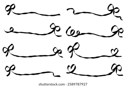 Set of Ribbon Decoration Lines, Ornamental Borders, Hand-Drawn