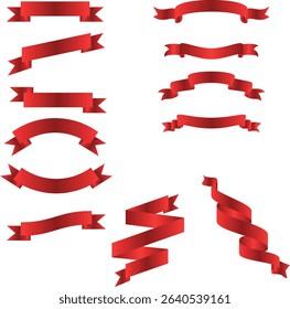 Set of ribbon design element in red gradient color