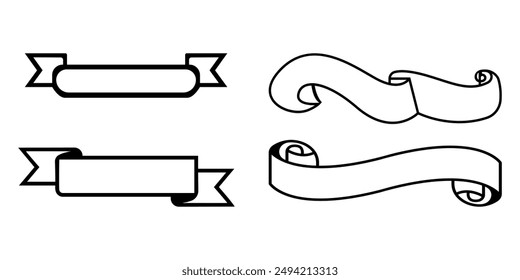 set of ribbon design with outline shape