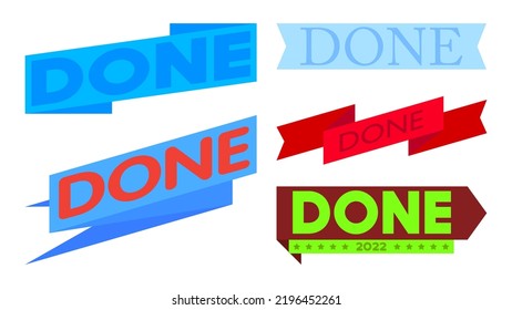 Conjunto de cinta con texto Terminado. Plantilla de banner. Etiqueta adhesiva. Firma.