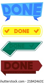 Juego de cintas con texto finalizado con marca de verificación. Plantilla de banner. Etiqueta adhesiva. Firma.