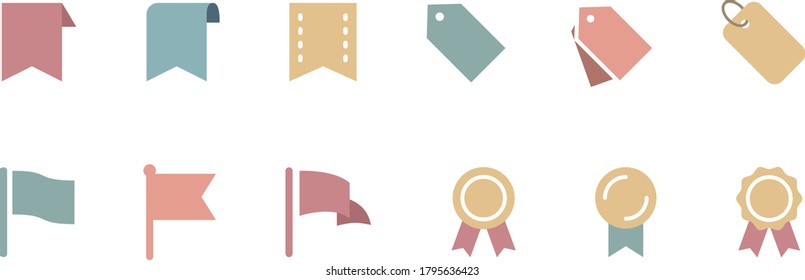 Set of ribbon and flag, tag and medal icons.
Favorite and check buttons