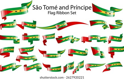 set of ribbon flags of São Tomé and Príncipe