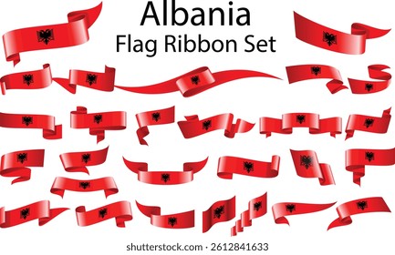 set of ribbon flags of Albania 