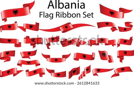 set of ribbon flags of Albania 