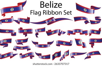 set of ribbon flags of Belize 