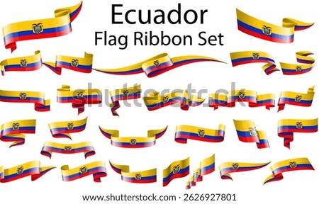 set of ribbon flags of Ecuador