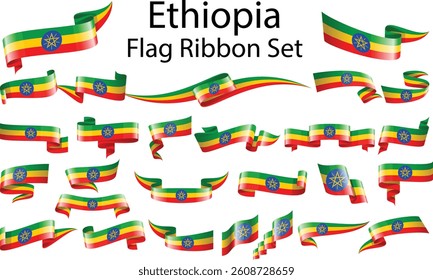 set of ribbon flags of Ethiopia 