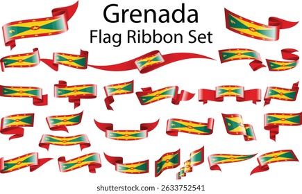set of ribbon flags of the Grenada 