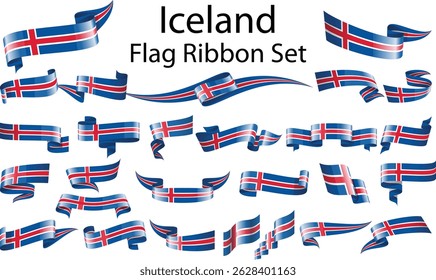 set of ribbon flags of Iceland