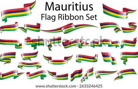 set of ribbon flags of Mauritius 