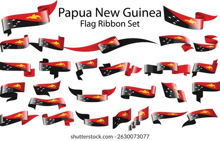 set of ribbon flags of Papua New Guinea