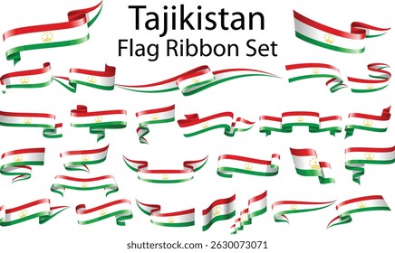 set of ribbon flags of Tajikistan 