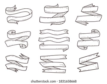 Set of ribbon hand drawing outline vector