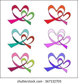 set of ribbon hearts