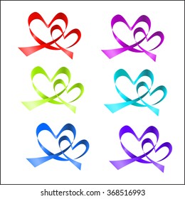 set of ribbon hearts