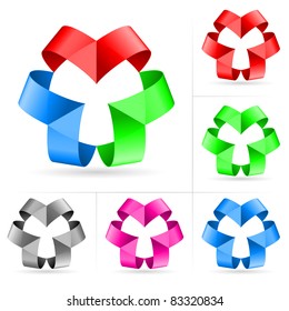 Set of ribbon number three on a white background for design.