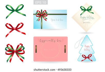 Set of ribbon tied bows in vector format for gift card, greeting card or thank you card
