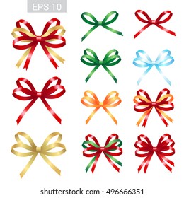 Set of ribbon tied bows in vector format for gift card, greeting card or thank you card and other decoration