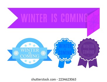 El conjunto de cintas con Invierno es texto Coming. Plantilla de banner. Etiqueta adhesiva. Firma.