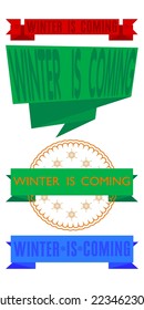 Eine Reihe von Band mit Winter ist kommender Text. Bannervorlage. Etikett Unterschreiben.