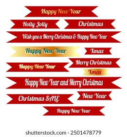 set of ribbon,festive New Year and Christmas inscriptions on ribbons