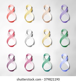 Set of ribbons for 8 March. International Womens Day. Vector icons.