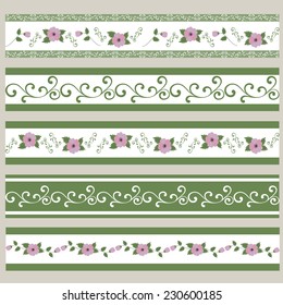 Set of ribbons. Abstract floral pattern, design elements