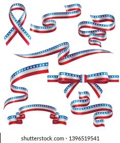 Set of Ribbons for American holidays 4th of july, and memorial day, EPS 10 contains transparency.