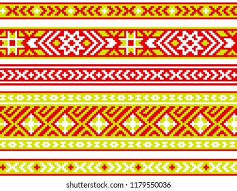 Set of ribbons with Baltic seamless ornament. Modern popular print. Vector image.