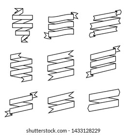 set of ribbons banner, outline style,on white background,Vector illustration. Place for your text. Ribbons for business and design. Design elements