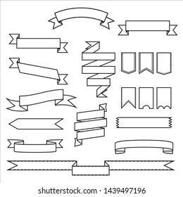 set of ribbons banner, outline style,on white background,Vector illustration. Place for your text. Ribbons for business and design. Design elements