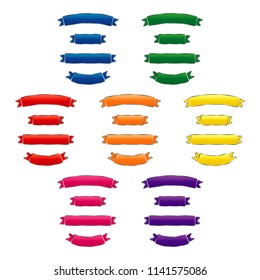 Set of ribbons, banners or color tape isolated on background