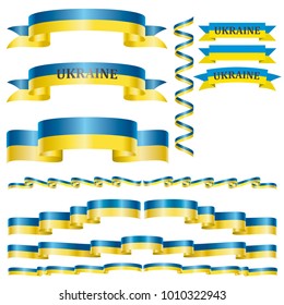 Set of ribbons and banners in the colors of the Ukrainian flag. Design element.
