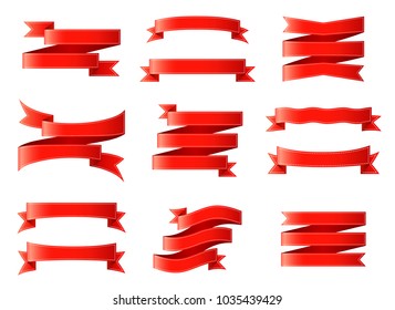 Set of ribbons, banners or gift wrapping tape isolated on background
