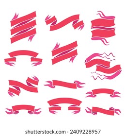 Set of ribbons banners vector illustration. Design elements for greeting cards, banners, invitations. Sketch, vector illustration.