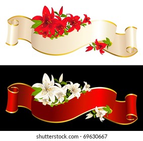 Set of ribbons with beautiful flowers. Vector
