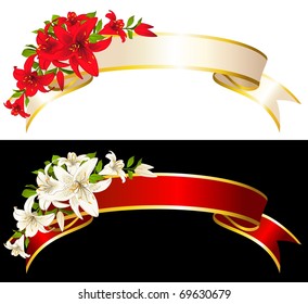Set of ribbons with beautiful flowers. Vector