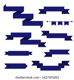 A set of ribbons. Blue ribbons. Set of banners. Blue banner. Decorative elements in the form of ribbons and banners. Vector.