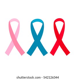 Set ribbons, blue, red, pink ribbons on white background