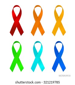 Set of ribbons and bows on a white background. Vector illustration.