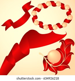 Set with ribbons, cloth and beads