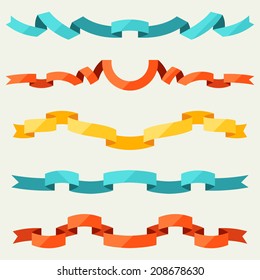Set of ribbons for decoration in flat design style.