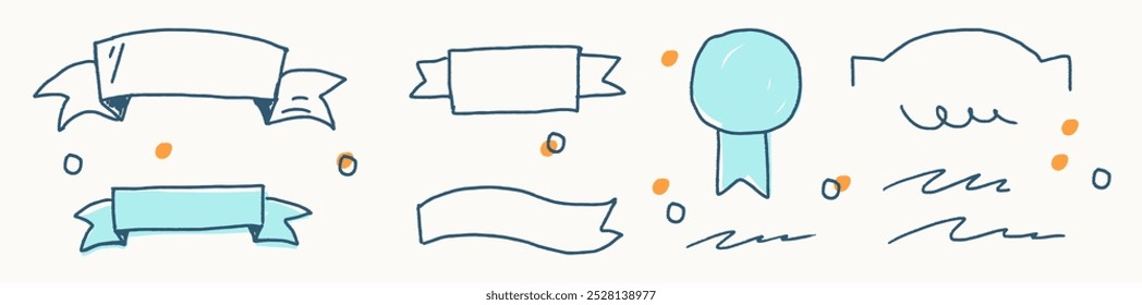set of ribbons for decoration of holidays, cards, greetings, icons. Doodle vector image. Many options for the decoration of the background, banner. Childish naive art style