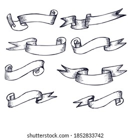 set of ribbons doodle sketch