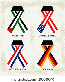 Set of ribbons Flags world top states 